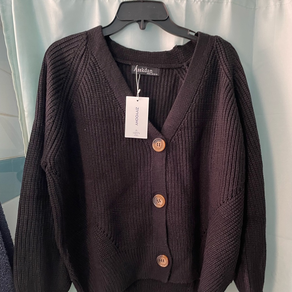 XL Black brand new button down sweater.